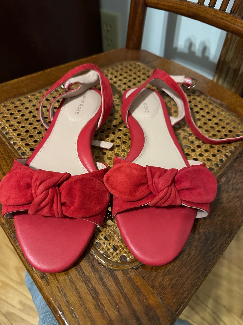 Taryn Rose Red Bow Ankle-Strap Sandals